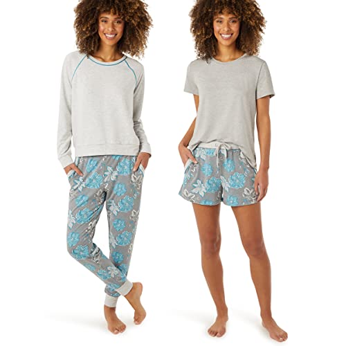 Eddie Bauer 4pc Women's Pajama Sets - Long Sleeve & Jogger Pajama Set for Women - Womens Pajama Sets Shorts & Crewneck Top