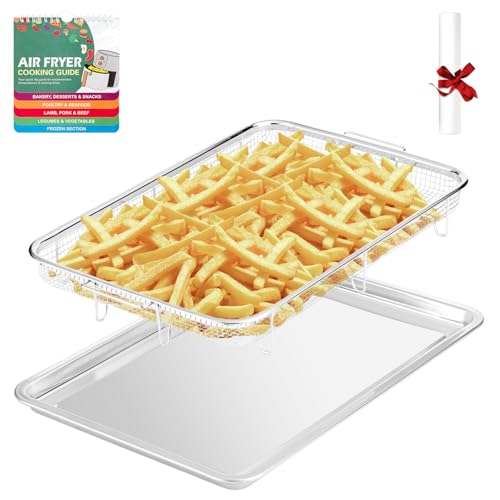 Image of RIDGEPOLE 18.7"Roasting Pan with Air Fryer Basket for Oven, Air Fryer Accessories, Oven Air Fryer Basket and Tray, Air Fryer Stainless Steel Basket,50pcs Air Fryer Paper,1pc Air Fryer Guidance.