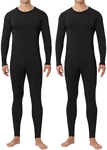 CL convallaria Thermal Underwear for Men, Long Johns Winter Hunting Gear Sport Base Layer Top and Bottom Set - Black and Black L