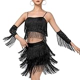 Tanzkostüm, stilvolle elastische Träger, reflektierendes Design, mehrschichtige Fransen, Theateraufführungen, Outfit, Latein-Wettbewerb, Fransenrock, Schwarz , XL