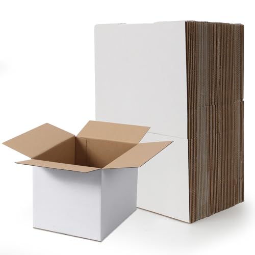RLAVBL 8x6x6 Shipping Boxes Set of 40, White Corrugated Cardboard Box for Packing, Mailing, Business