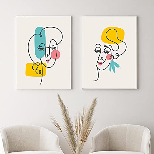 Dessin femme visage une ligne affiche minimaliste beige 70x100