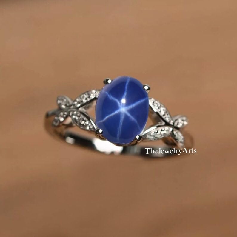 Blue Star Sapphire Ring – 6 Ray Star Ring for Women – 925 Sterling Silver Sapphire Engagement Ring – Vintage Style Jewelry Gift