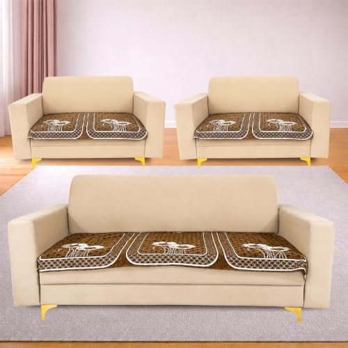 Image of Homerz Premium Chenille Fabric Sofa Cover | Soft, Durable & Dustproof | Decorative Couch Cover (Florida Chocolate, 7 (3+2+2) Seater, Only Seat Cover)