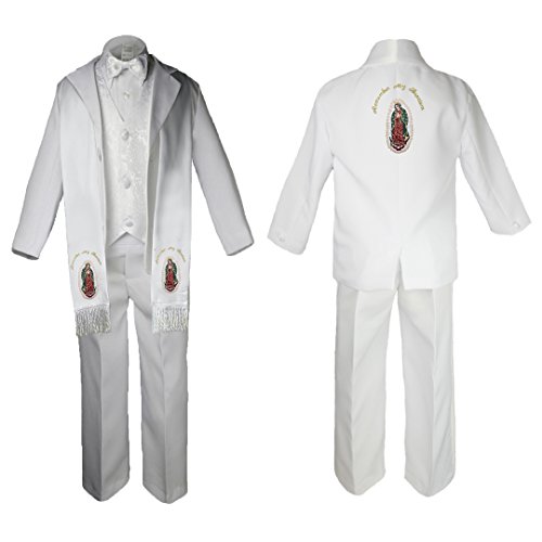 Image of Baby Boy Baptism Formal Paisley Suit Gold Guadalupe Maria on Stole & Back SM-20