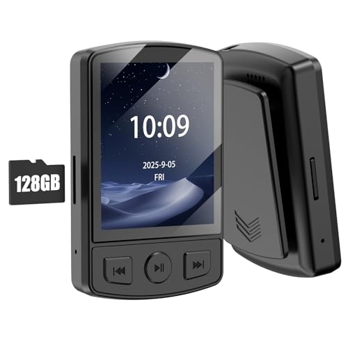 Gueray Lecteur MP3 Bluetooth 64GB - Lecteur de Musique Numérique Portable avec Clip, Son HiFi, Radio FM Intégrée, Haut-Parleur, Enregistreur Vocal et Support Carte TF