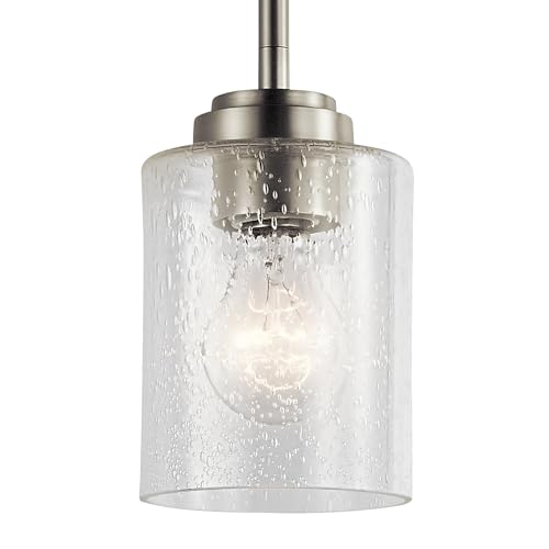 Kichler Winslow 7.5" Mini Kitchen Pendant with Clear Seeded Glass in Brushed Nickel, (7.5" H x 4.25" W), 44032NI by Kichler - Used condition - US$22.41