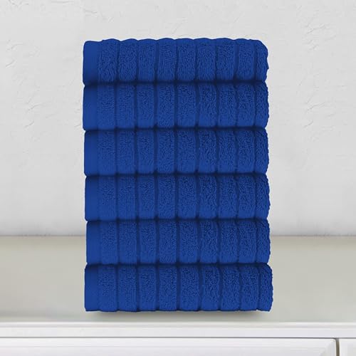 Image of Elegant Comfort 100% Turkish Cotton Corduroy Ribbed Luxury Washcloths 6 Pack Soft 13 x 13 Inch - Higly Absorbent, Durable, Quick Dry, Spa Premium Hotel Quality for Bathroom or Travel, Royal Blue
