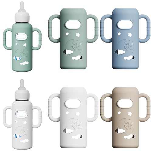Image of 4 Pack Silicone Sleeves for Dr. Brown's Glass Bottles - Drop Protection Bottle Sleeves,Compatible with Dr. Brown's Newborn Glass Bottles,with Silicone Handles,8 oz