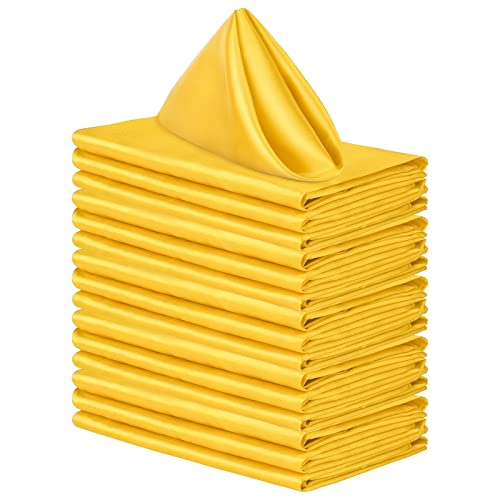 ANECO 16 Pack Square Satin Napkin Bright Silk Table Napkin Soft Smooth Fabric Table Napkin for Wedding Banquet Party Decoration, Yellow, 17 x 17 Inch