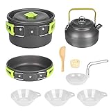 kochtopf pfannen set Multizwecklich: Dieser praktisches Campingkocher wird alle Ihre Outdoor-Küche Bedürfnisse zu erfüllen. Es bietet eine ideale Lösung für kochendes Wasser oder Kochen Lebensmittel in der Natur. Diese Kochgeschirr-Set ist ideales und komfortables Geschenk für Ihre Freunde zum Wandern Camping Rucksackreisen Ausflügen.
