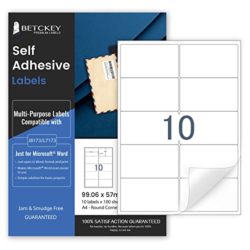 BETCKEY - 99mm x 57mm, 100 Feuilles, 10 Étiquettes par Feuille, A4 Papier Autocollante Imprimante Blanc Mat pour Imprimante à Jet d'encre et Laser