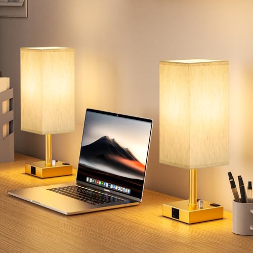 Gold Bedside Table Lamps Set of 2 - Dimmable, USB C+A, 2 AC Outlets by aooshine - Used condition - Image 7