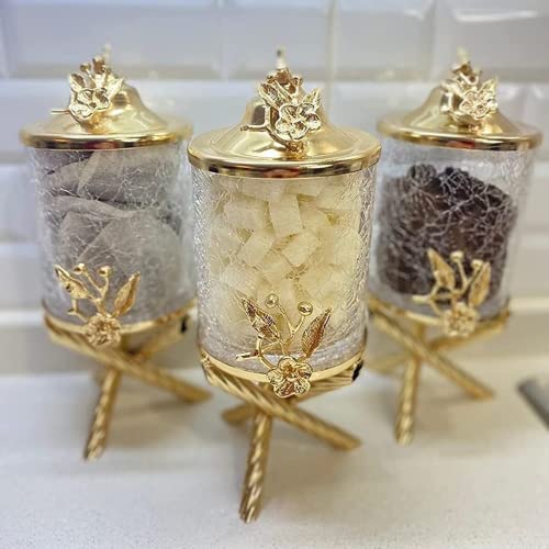 Gold Glass Canister Set For Kitchen, Spice Jars, Tea Sugar Coffee Canister, Cookie & Candy Jar #TOP15