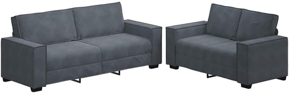 BOWERY HILL Contemporary Velvet Sofa Set, Dark Grey, Large 5-Seater, Stain-Resistant Upholstery, Rectangular Design, Wide Armrests, Living Room Furniture, 86.6 x 30.7 x 33.1 in