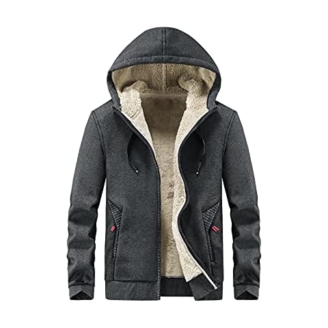Gihuo Men’s Winter Warm Fleeced Sherpa Lined Hooded Sweatshirt Zip Jacket, Grey, Medium Cover