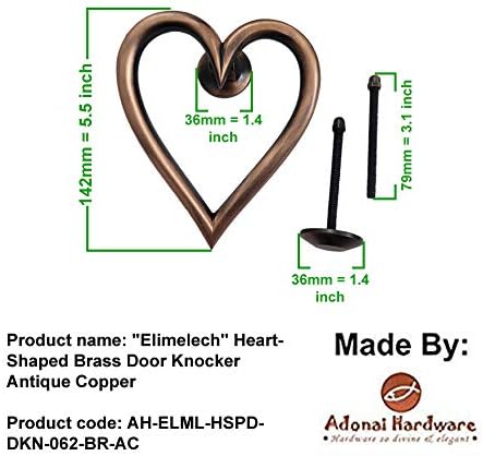 Adonai Hardware "Elimelech" Heart-Shaped Brass Door Knocker (Oil Rubbed Bronze)