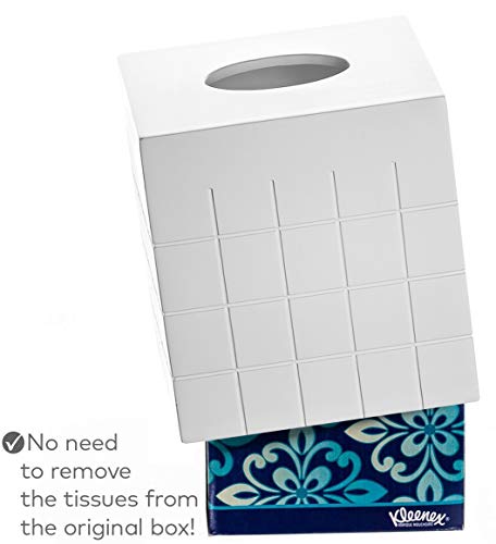 Creative Scents Tissue Box Cover – Decorative Bathroom Tissue Holder, White Tissue Box Cover Square, For Cute Elegant Bathroom Decor Accessories Polar Collection #TOP3