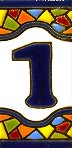 House numbers 3 inch. Handpainted house number tiles for signs, addresses and names. Address numbers for houses. House address numbers and letters. Design MOSAICO MINI 2,87  x 1,38  (NUMBER 1)