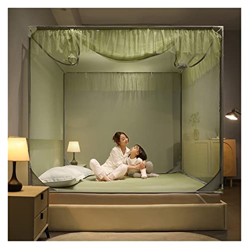 Dosel de cama plegable verde de 1,52 m con mosquitera integrada y marco anticaída