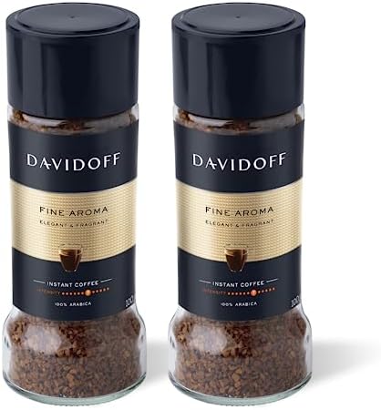 DAVIDOFF Fine Aroma Instant Coffee - Elegant and Fragrant - Medium Body with a Acidic Tang - 100% Arabica Beans - 7/12 Intensity - 2 x 3.52 oz