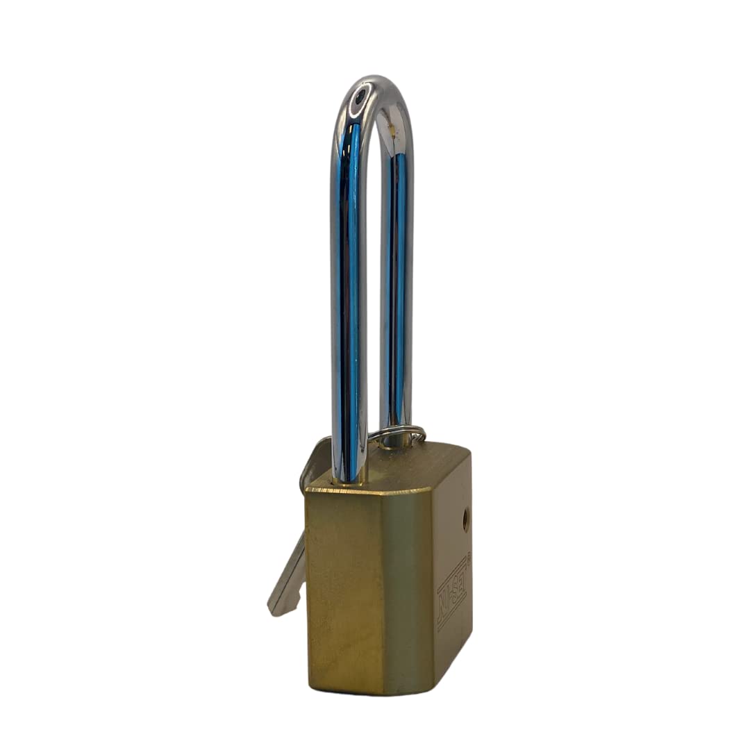 NU-SET Lucchetto in ottone massiccio resistente da 5,1 cm, temprato, lungo, confezione da 2 chiavi uguali