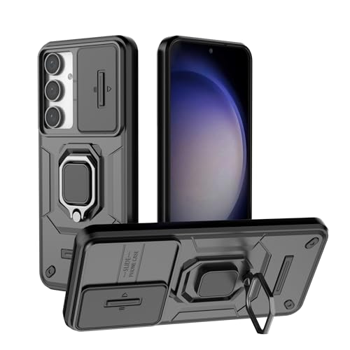 Image of TPU+PC Camshield Pro Case With Slide Camera Protection And Ring Stand Bumper Back Case Cover For Samsung Galaxy S24 FE (Black)