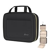 Bbtops Toiletry Bag for Women, Large Hanging Travel Toiletry Bag with Hanging Hook,Water-resistant Makeup Bag Cosmetic Organizer for Full Sized Toiletries, Accessories(Black)