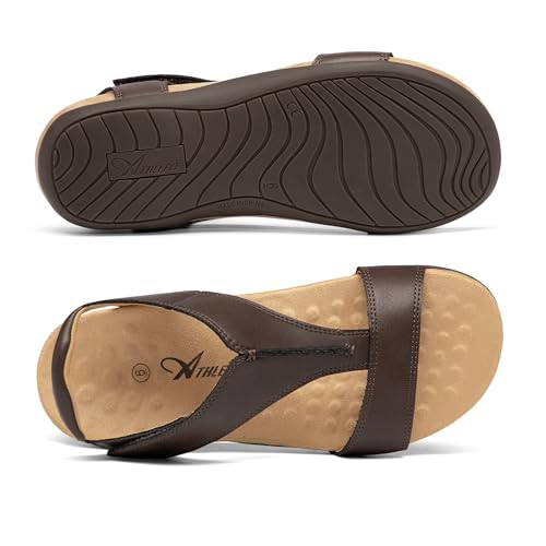 Athlefit Brown Orthopedic Sandals for Women Comfortable Orthotic Flat Sandals with Adjutable Strap for Summer Beach Casual Walking 11 — view 6