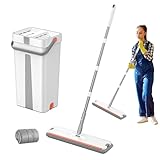 Mopa y cubo, accesorios de limpieza del hogar | Juego de fregona de suelo plano y cubo para interiores, para cocina, baño y paredes