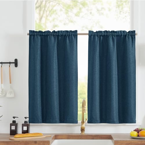 jinchan 95% Blackout Boho Kitchen Curtains 36 Inches Cafe Tier Curtains Bohemian Small Drapes for Bedroom RV Basement Half Window Room Darkening Thermal Insulated 2 Panels Black on Beige