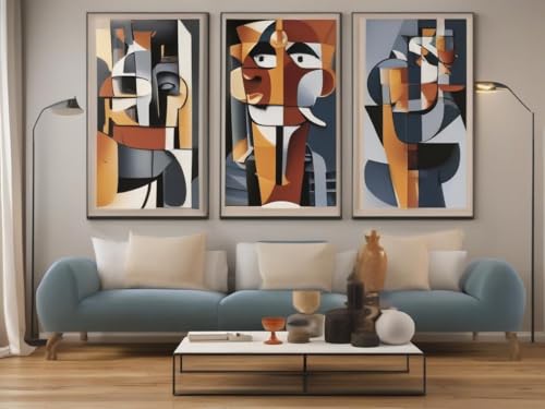 Tableau Picasso abstrait triptyque poster mural A4 décoration chambre peinture moderne 3 pièces