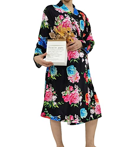 Image of SUFEINI Maternity Robe and Matching Baby Swaddle Blanket Set, Mommy Robe with Receiving Blanket Girls Boys Sleepwear