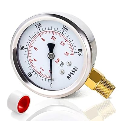 BPSSDI 0-200 Psi Pressure Gauge, 2.5" Dial Size, 1/8" NPT Lower Mount, 304 Stainless Steel Case, Water Pressure Gauge Test for Pool Pump, Sand Filter, Air Compressor, Espresso(with Tape)