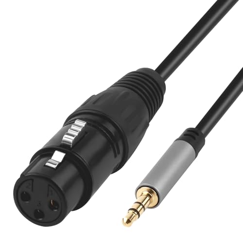 Female XLR to 3.5mm Jack Cable Adapter Balanced Converter 1/8 inch Mini TRS Stereo Mono Audio Mic Lead for Guitar Mixer Speaker Playing Live Recording Device Condenser Dynamic Shotgun Microphone 1m