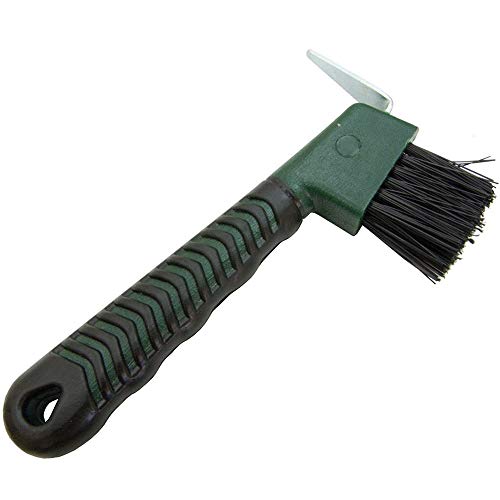 Intrepid International Rubber Handle Hoof Pick with Brush, Hunter Green - The Ultimate Tool for Easy Horse Hoof Cleaning, Grooming, and More