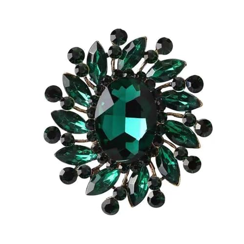 Vintage Emerald Crystal Flower Brooch for Women Girls - 6cm Floral Rhinestone Pin for Wedding Bouquet, Scarf & Coat, Gold Plated Alloy Statement Jewellery Gift