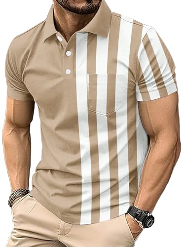 3 Pack Mens Striped Golf Shirt Moisture Wicking Quick-Dry Short Sleeve Casual Print Collared Golf Polo Shirts3