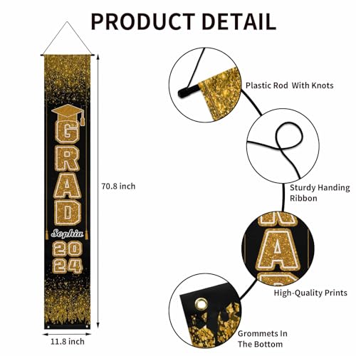 Custom Graduation Banner Class of 2024 Graduation Hat with Name Personalized Congratulations Graduate Party Decorations Congrats Graduation Picture Banner Yard Sign Graduation Gifts