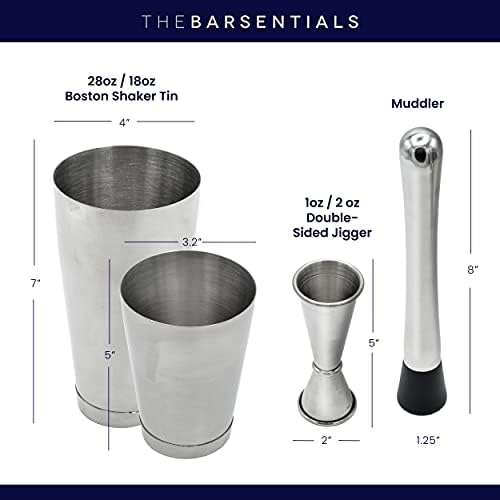 Boston Shaker Set for Cocktails with 28oz and 18oz Weighted Tins, Professional Muddler and Jigger - Stainless Steel Bar Tools (4pc set) - Thumbnail 5