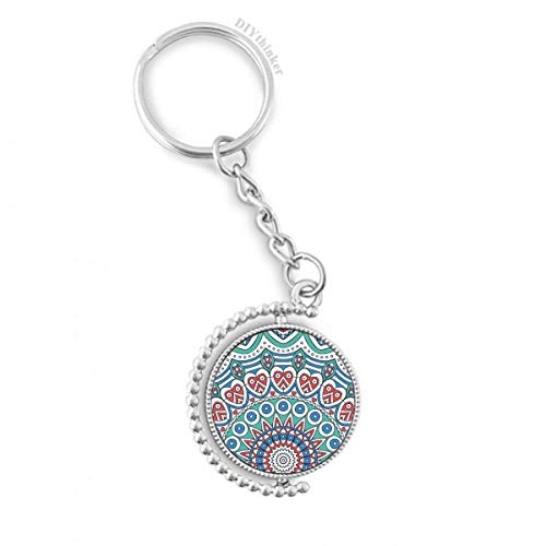Llavero giratorio Pilgrim de tela azul con estampado de corazones artísticos