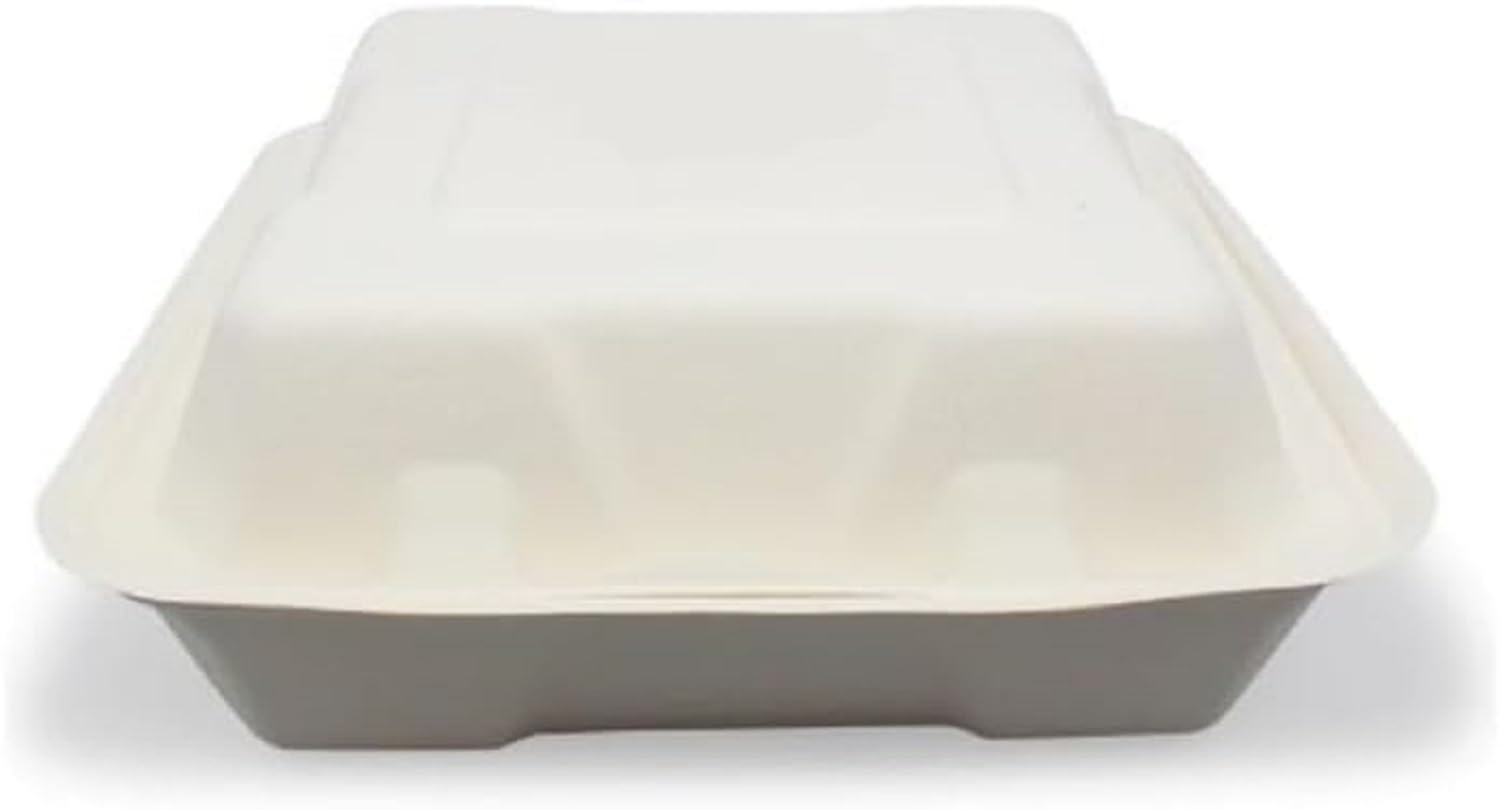 ecoway 100% Compostable Clamshell Take Out Food Containers [6x9" 10-Pack] Heavy-Duty Quality to go Containers, Natural Disposable Bagasse, Eco-Friendly Biodegradable Made of Sugar Cane Fibers
