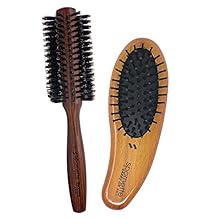 Spornette Deville 2 Inch Round Boar Bristle Bundle with Carry On Wooden Handle Oval Cushion