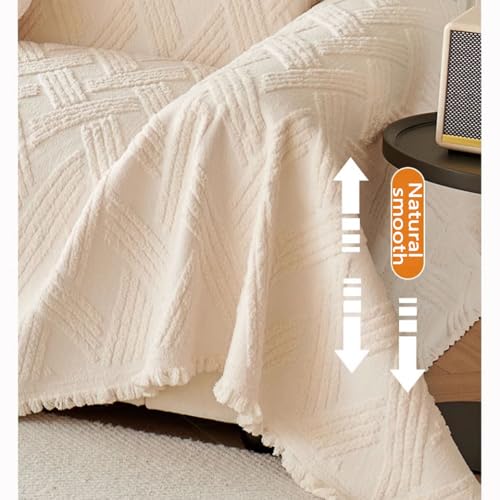 Jeté de protection canapé haut de gamme blanc 180x280 cm doux avec pompons - 6