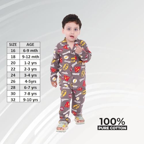 Image of TONY & JONY Summer Casual Wear Self Design Cartoons Printed Full Sleeve 100% Pure Cotton Kid's Top Bottom Set /Night Suit