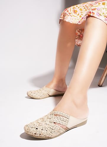 Image of The White Pole Slip on Slides Flat Mules Bellies Jutti Sandals for Women and Girls