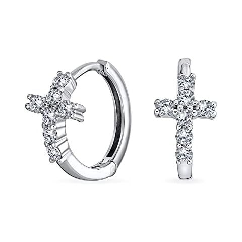 Bling Jewelry Spiritual CZ Cross Huggie Earrings Cover