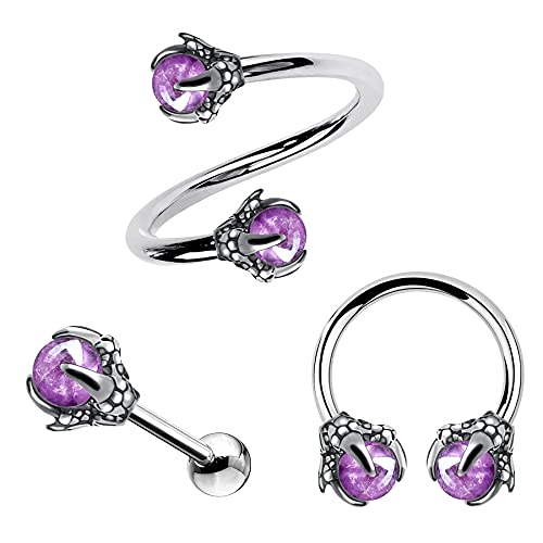 OUFER 3PCS Cartilage Earrings 316L Surgical Steel Mixed Earrings With Dragon Claw Twist Helix Earring Ear Body Piercing Jewelry Tragus Earring by OUFER - Used condition - US$10.79