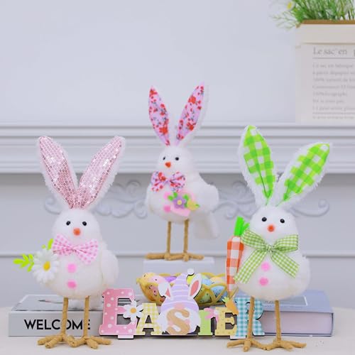 LeafWhis 3pcs Spring Birds Decor - Floral Arrangement, Easter Bunny Ornament, Tiered Tray Decorations, Tabletop Decor