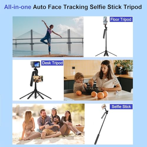 Auto Face Tracking Tripod for iPhone, 360° Rotation Motion Sensor Phone Tripod Stand, 71” Extendable Smart Tracking Phone Holder Selfie Stick Tripod for Android Phone Camera Mount for Video Vlog - Image 3